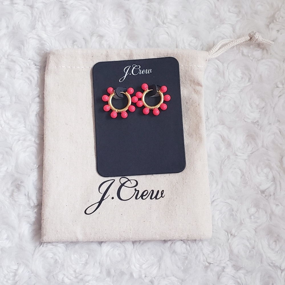 NWT J.Crew Pearl Charm Huggie Hoops Spicy Orange